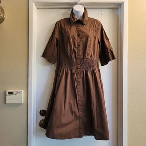 Lane Bryant retro smocked fit and flare brown dress